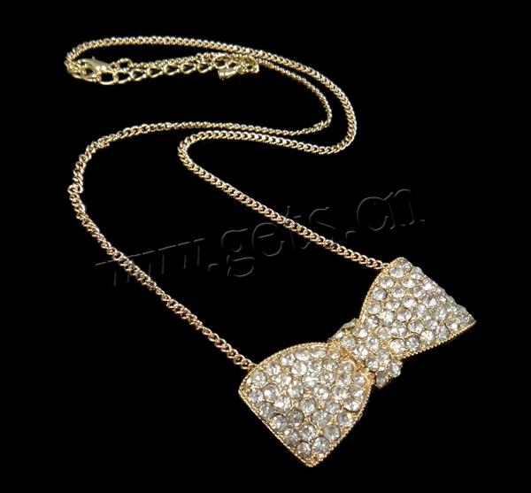 Zinc Alloy Iron Chain Necklace, with iron chain, Bowknot, plated, Customized & with rhinestone, more colors for choice, nickel, lead & cadmium free, 21x47x16.5mm, Length:15.5 Inch, Sold By Strand