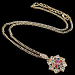 Zinc Alloy Iron Chain Necklace, with iron chain, Flower, with rhinestone, nickel, lead & cadmium free .5 Inch 