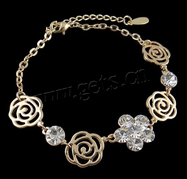 Zinc Alloy Rhinestone Bracelets, zinc alloy lobster clasp, plated, Customized & with rhinestone, more colors for choice, nickel, lead & cadmium free, 17x14x5mm, Length:7.5 Inch, Sold By Strand