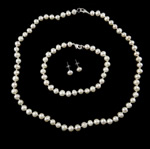 Conjuntos de joya de perla de agua dulce de plata , Perlas cultivadas de agua dulce, pulsera & pendiente & collar, plata esterlina cierre, Blanco, 6-7mm, 7x16.5mm, longitud:7.5 Inch,  18 Inch, Vendido por Set
