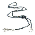 De agua dulce naturales collar de perlas largo, Perlas cultivadas de agua dulce, sarta sola, Negro, 4-6mm, longitud:54 Inch, Vendido por Sarta