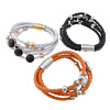 PU Leather Cord Bracelets, with 316 Stainless Steel & Acrylic, plated &  & faceted 4mm 