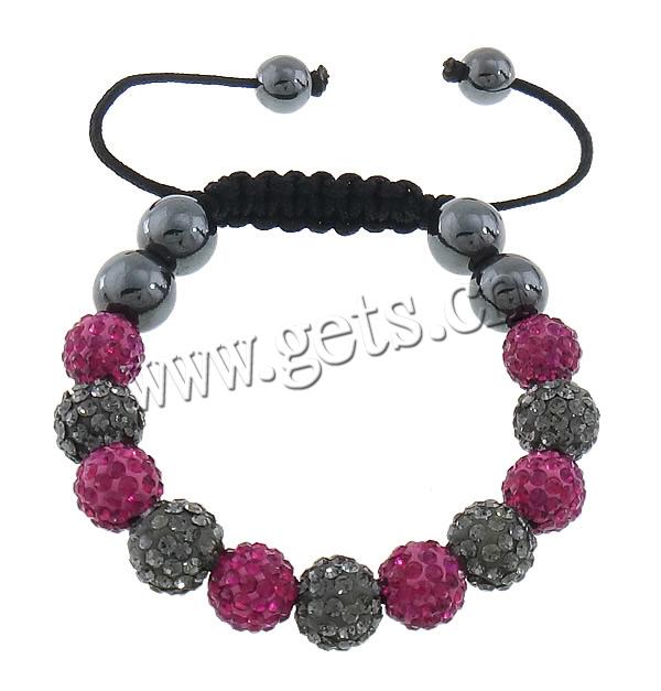Rhinestone Woven Ball Bracelets, with Wax Cord & Hematite, handmade, 10mm, 8mm, Length:Approx 7-11 Inch, Sold By Strand