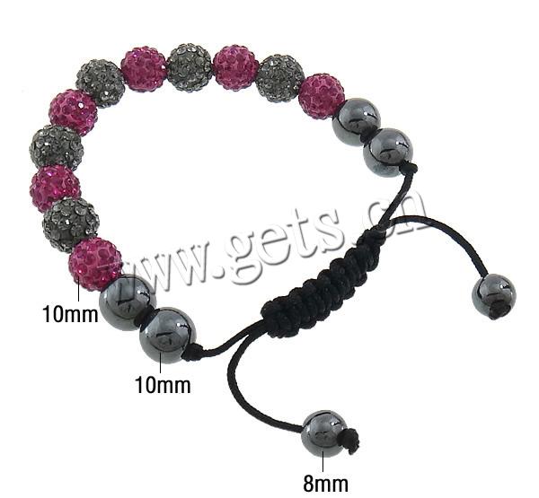 Rhinestone Woven Ball Bracelets, with Wax Cord & Hematite, handmade, 10mm, 8mm, Length:Approx 7-11 Inch, Sold By Strand