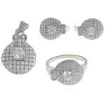 Sterling Silver Cubic Zircon Jewelry Sets, 925 Sterling Silver, pendant & finger ring & earring, plated, with cubic zirconia 18mm Approx US Ring .5 