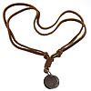 Воловья цинкового сплава ожерелье, Шнур из натуральной кожи, с цинковый сплав, Коричневый   длина:Приблизительно 16-36 дюймовый, продается Strand