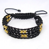 Black Agate Woven Ball Bracelets, with Waxed Cotton Cord & Brass, gold color plated, adjustable, 4mm Approx 4.5-9 Inch 