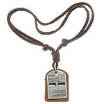Cowhide Jewelry Necklace, with Zinc Alloy, coffee color  Approx 15-30 Inch 