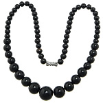Ожерелья из черного агата, Черный агат, цинковый сплав Замочек винтовой (с резьбой), Окончил бусы, 6-14mm, длина:Приблизительно 18 дюймовый, продается Strand