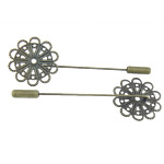 Iron Brooch Findings, with brass setting, Flower, plated, hollow 59mm, 4mm 