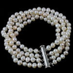 培養された淡水真珠の真鍮製ブレスレット, 天然有核フレッシュウォーターパール, 真鍮 スライドの留め金, 4連, 5mm, 長さ:6 インチ, 売り手 ストランド