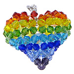 Cluster Crystal Pendants, with Zinc Alloy, Heart, platinum color plated, kumihimo & handmade & faceted, multi-colored, approx 