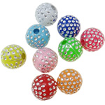 Silber Accent Kunststoff Perlen, rund, Silberdruck & Volltonfarbe, gemischte Farben, 8mm, Bohrung:ca. 2mm, ca. 2000PCs/Tasche, verkauft von Tasche