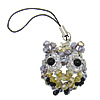 Cluster Mobile Phone Lanyard, Crystal, with Nylon Cord & Zinc Alloy, Owl, platinum color plated, kumihimo & handmade & faceted mm 
