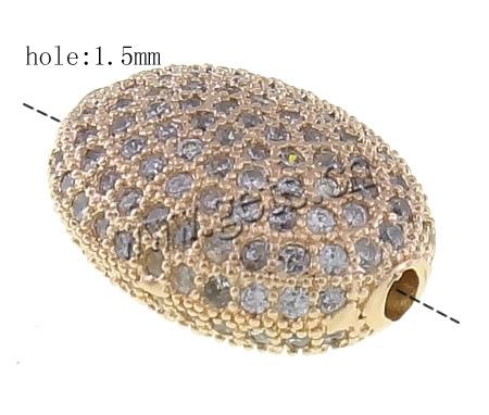 Cubic Zirconia Micro Pave Brass Beads, Oval, plated, micro pave cubic zirconia, more colors for choice, 11x14x6.5mm, Hole:Approx 1.5mm, Sold By PC