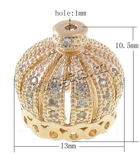 Cubic Zirconia Micro Pave Brass Beads, Crown, plated, micro pave cubic zirconia, more colors for choice, 13x10.5mm, Hole:Approx 1mm, Sold By PC