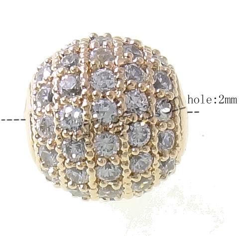Cubic Zirconia Micro Pave Brass Beads, Drum, plated, micro pave cubic zirconia, more colors for choice, 10mm, Hole:Approx 2mm, Sold By PC