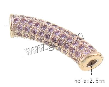 Cubic Zirconia Micro Pave Brass Beads, Tube, plated, micro pave cubic zirconia, more colors for choice, 25x5.5mm, Hole:Approx 2.5mm, Sold By PC
