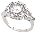 Circón cúbico anillo de dedo de latón, metal, Cuadrado, chapado en color de platina, con circonia cúbica & facetas, 12mm, 18mm, tamaño:8, Vendido por UD