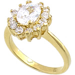 Circón cúbico anillo de dedo de latón, metal, Flor, chapado en color dorado, con circonia cúbica & facetas, 11x12mm, 18mm, tamaño:8, Vendido por UD