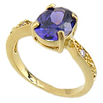 Circón cúbico anillo de dedo de latón, metal, chapado en color dorado, con circonia cúbica & facetas, 7x9mm, 17mm, tamaño:6.5, Vendido por UD