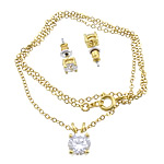 Brass Jewelry Set, earring & necklace, gold color plated, with cubic zirconia 1.5mm 15mm Approx 18 Inch 