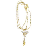 Brass Cubic Zirconia Necklace, Key, real gold plated, oval chain & with cubic zirconia & faceted 1.5mm Approx 18 Inch 