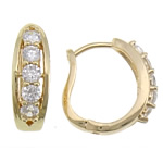 Brass Huggie Hoop Earring, real gold plated, with cubic zirconia 