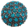 Botón de caña de aleación de cinc, aleación de zinc, Redondo aplanado, chapado en color plomo negro, con diamantes de imitación, 38x38x10mm, agujero:aproximado 3mm, Vendido por UD