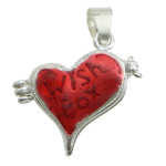 Brass Locket Pendants, Heart, plated, with letter pattern & enamel 