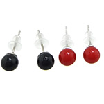 Glass Pearl Stud Earring, with plastic earnut, stainless steel post pin, Round 6mm 