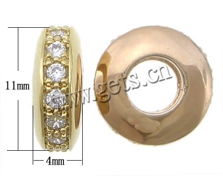 Cubic Zirconia Micro Pave Brass Beads, Rondelle, plated, micro pave cubic zirconia & without troll, more colors for choice, 4x11mm, Hole:Approx 5mm, Sold By PC