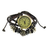 Fashion Watch Bracelet, Zinc Alloy, with Waxed Cotton Cord & PU Leather & Hematite & Copper Coated Plastic, plated, braided bracelet & with skull pattern & adjustable & , 26mm, 4mm, 6mm, 10-14mm Approx 7-9 Inch 