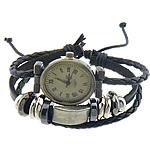 Fashion Watch Bracelet, Zinc Alloy, with Waxed Cotton Cord & PU Leather & Cowhide & Copper Coated Plastic, plated, braided & adjustable 10-14mm, 4mm, 6mm Approx 7-10 Inch 