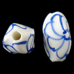 Blaue und weiße Porzellan Perlen, oval, Handzeichnung, weiß, 16x12x11mm, Bohrung:ca. 2mm, verkauft von PC
