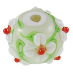 Holprige Lampwork Perlen, Rondell, handgemacht, mit Blumenmuster & uneben, 16x12mm, Bohrung:ca. 2.5mm, verkauft von PC