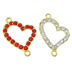 Rhinestone Zinc Alloy Connector, Heart, plated, Customized & with rhinestone & 1/1 loop Approx 2mm 