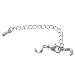 Brass Lobster Claw Cord Clasp, plated, with bead tip & with extender chain 3.2mm .5 Inch 