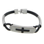 Men Bracelet, Rubber, with Zinc Alloy, platinum color plated, with cross pattern & enamel, black   Approx 8 Inch 