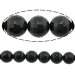 Natürliche schwarze Achat Perlen, Schwarzer Achat, rund, facettierte, 12mm, Bohrung:ca. 1.2mm, Länge:15.5 , 32PCs/Strang, verkauft von Strang