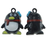 Messing Glocke Anhänger, Pinguin, Emaille, schwarz, frei von Blei & Kadmium, 21.5x19.5x14mm, Bohrung:ca. 2.5mm, verkauft von PC