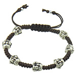 Bracelets de Woven Ball En alliage de zinc, avec corde en nylon, bouddha, Plaqué de couleur d'argent, 4mm 4mm Environ 7-10 pouce, Vendu par brin