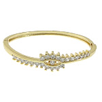 Brass Bangle, gold color plated, with cubic zirconia, cadmium free Approx 7 Inch 