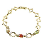 Cubic Zirconia Brass Bracelets, gold color plated, with rhinestone, cadmium free Approx 8 Inch 