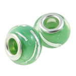 Silver Plated Double Core Lampwork European Beads, Rondelle, silver foil, green, 15x10 Approx 5mm 