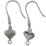 Sterling Silver Earring Drop Component, 925 Sterling Silver, Heart, plated 0.8mm Approx 1mm 