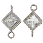 Cubic Zirconia Sterling Silver Connector, 925 Sterling Silver, Rhombus, plated, with cubic zirconia & 1/1 loop Approx 1.2mm 
