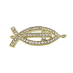 Cubic Zirconia Micro Pave Brass Connector, Fish, plated, micro pave cubic zirconia & 1/1 loop Approx 0.6mm 