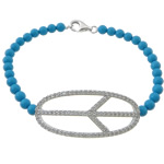 Synthetic Turquoise Bracelet, with 925 Sterling Silver, Peace Logo, plated, with cubic zirconia 4mm Approx 7 Inch 