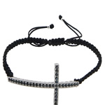 Bracelets de Woven Ball à stras , argent sterling 925, avec corde en nylon, croix, Placage, avec zircone cubique, plus de couleurs à choisir 3mm Environ 6-10 pouce, Vendu par brin
